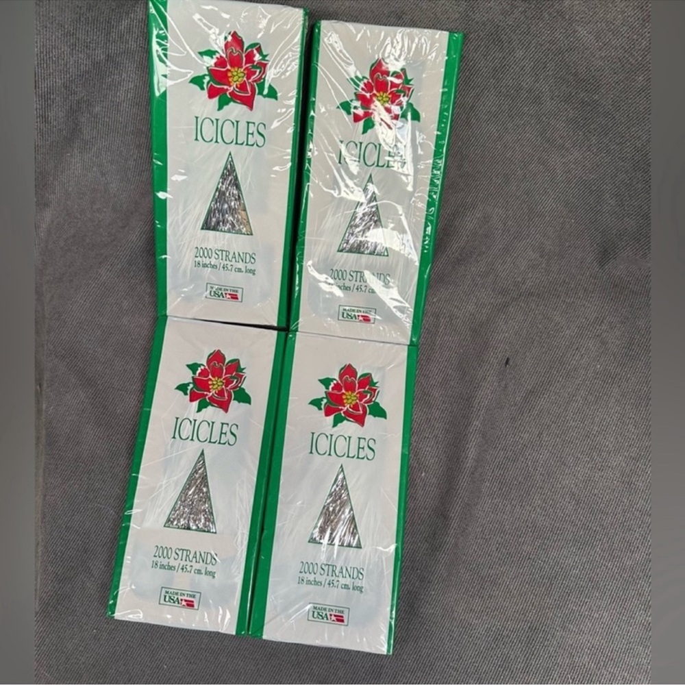 Vintage Christmas silver icicles tinsel 4 packs USA made